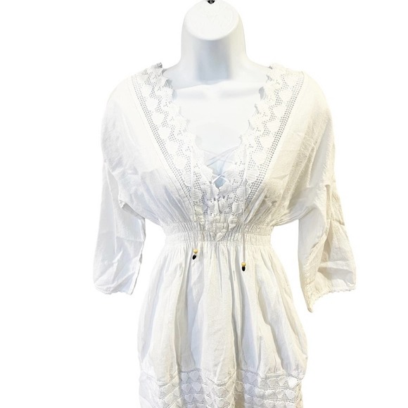 NWT Seaspice Dulce' Long Sleeve Mini Cotton Cover Up Dress Small - Picture 4 of 11